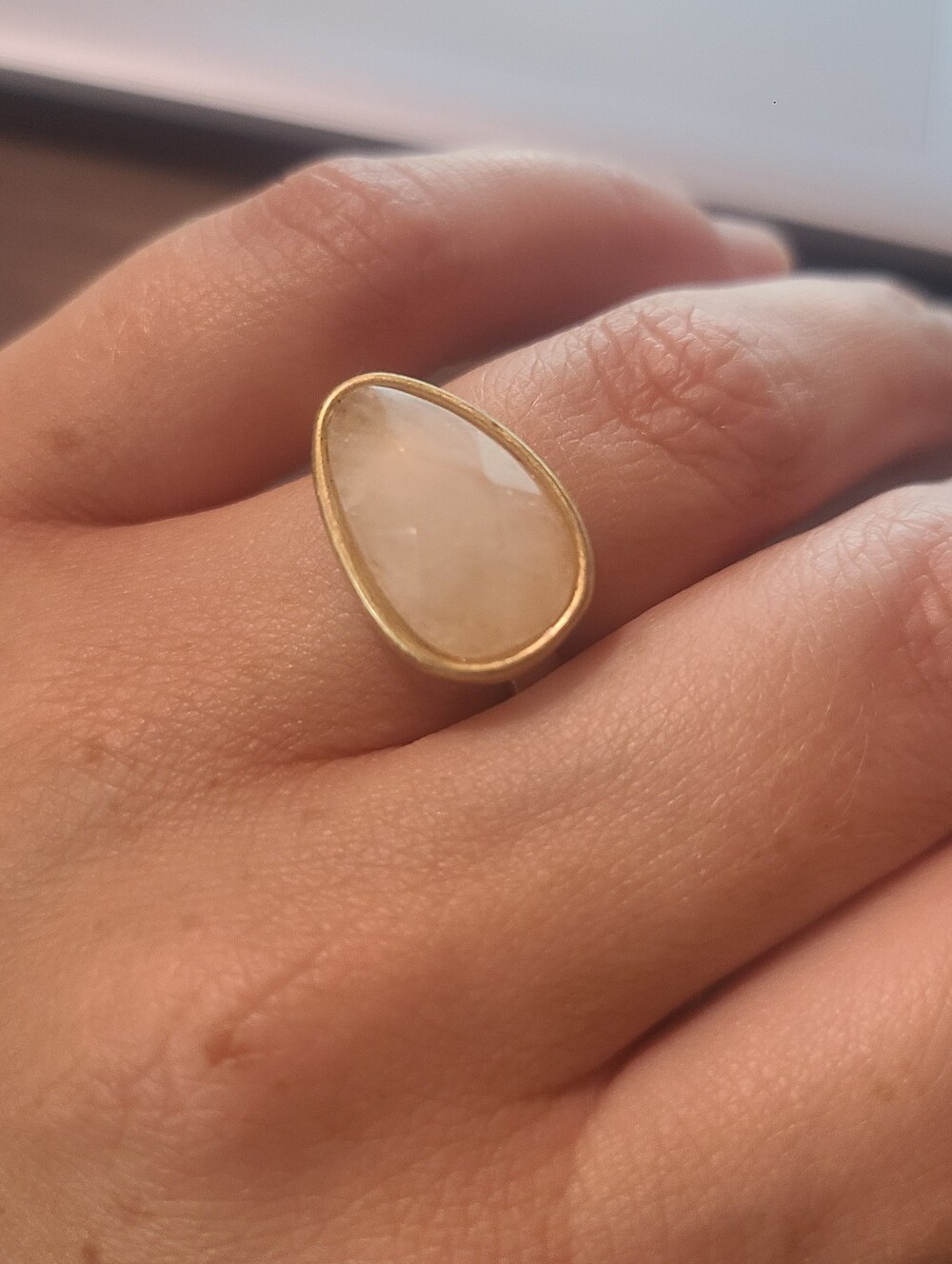 Gold Teardrop Pink Stone Ring - Women Jewelry Sz 6.5